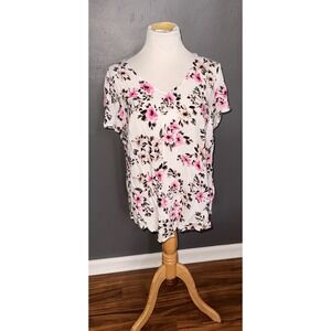 Torrid Women White Pink Floral V-Neck Keyhole Blouse Top Size 0 Large A9